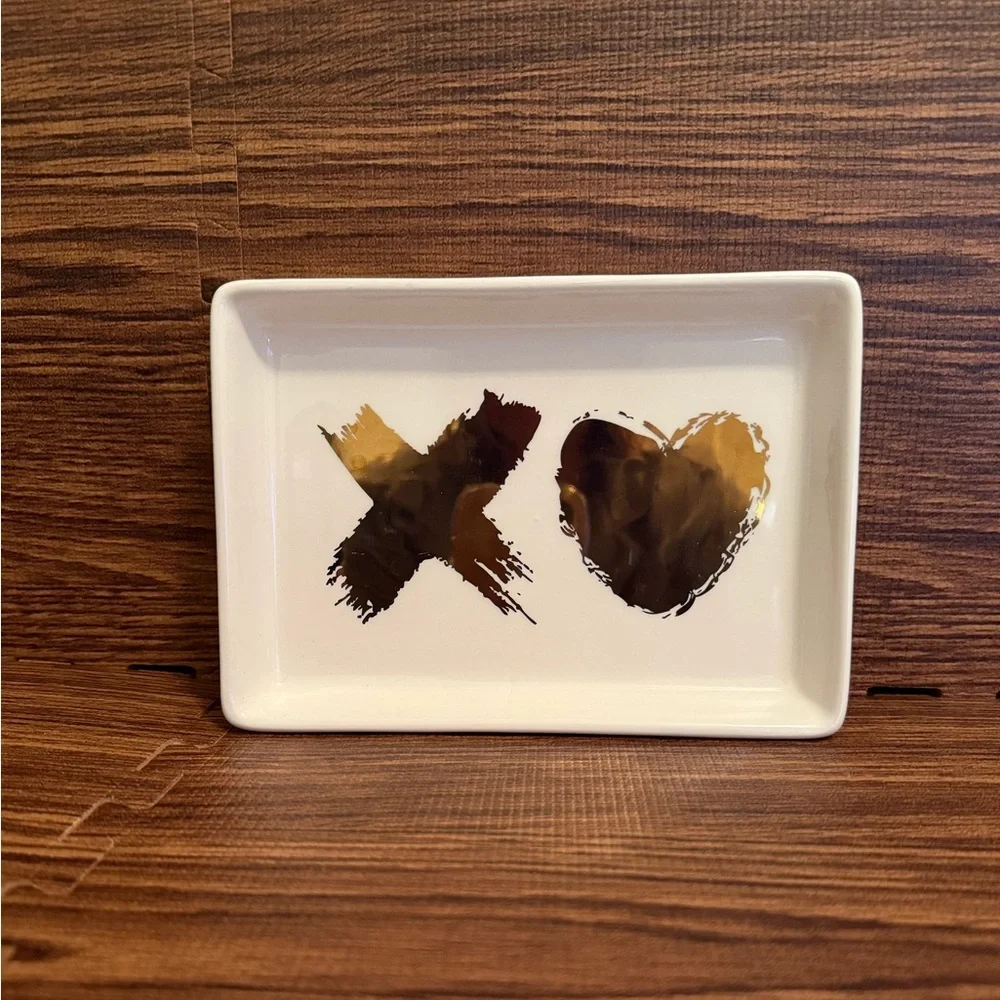 White Ceramic Tray with Gold XO Design